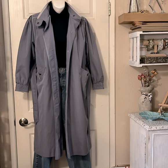 J. Gallery Vintage Purple Gray Lavender Trench Coat Sz Petite 7/8 - Picture 1 of 10